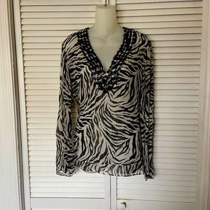 Saint Tropez West Semi Sheer Beaded Zebra Print Tunic XL
